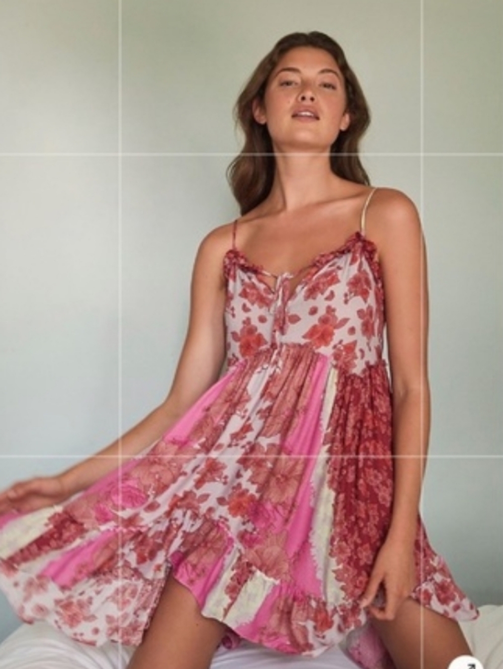 Free People• Summer Storm Slip Bohemian Floral Flowy Dress in Pink.
